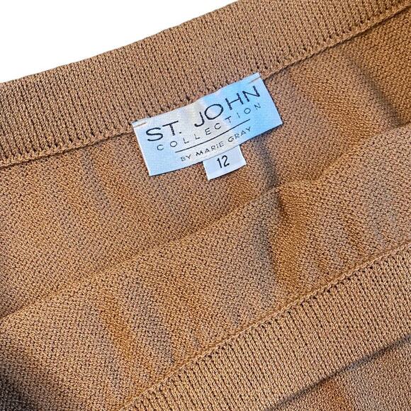 Vintage St. John Collection Marie Gray Brown Camel Wool Sweater Skirt Size 12 - Picture 3 of 4